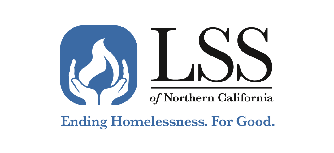 Logo of LSS of Northern California with a blue flame and hands design.