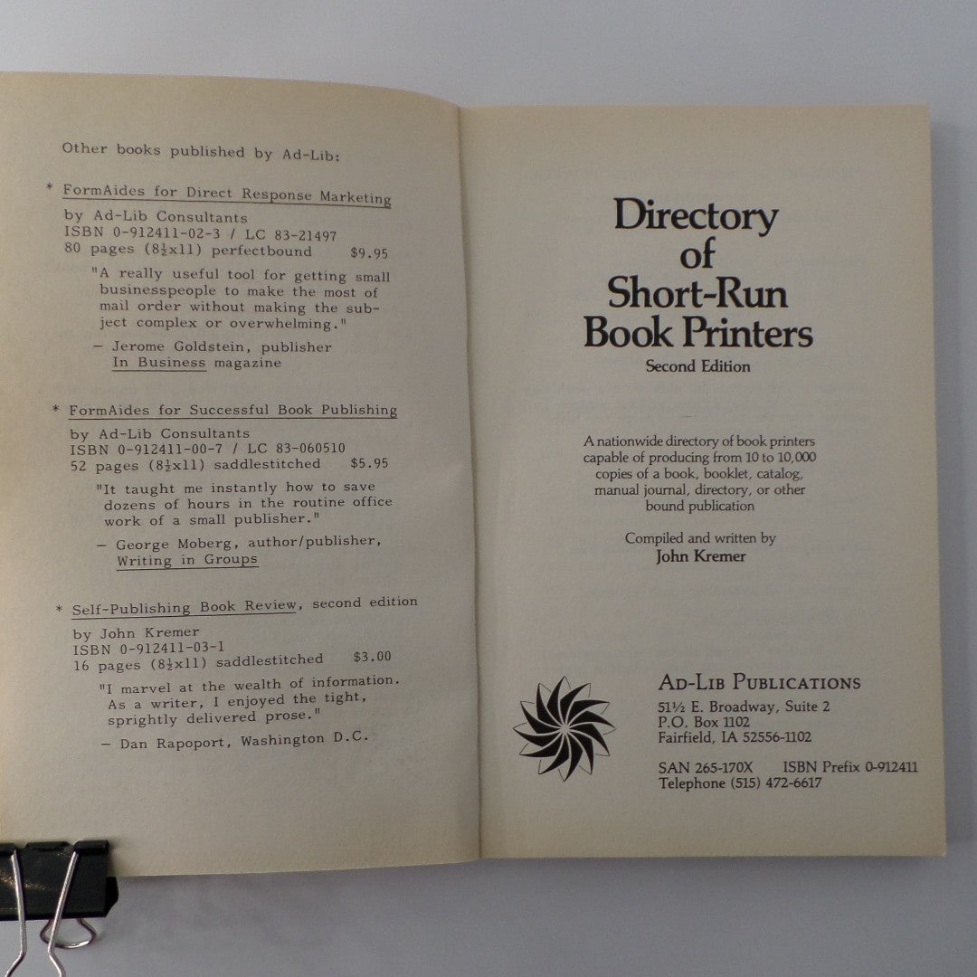Directory Of Short-Run Book Printers